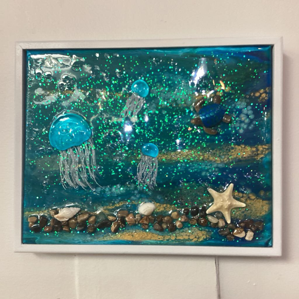 Framed 8"x10" ocean resin art
