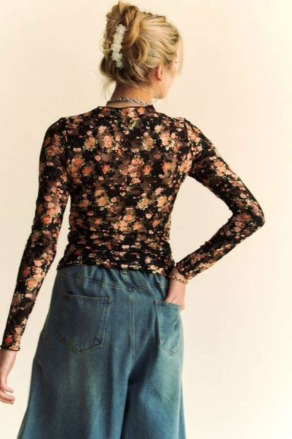 3x black floral top