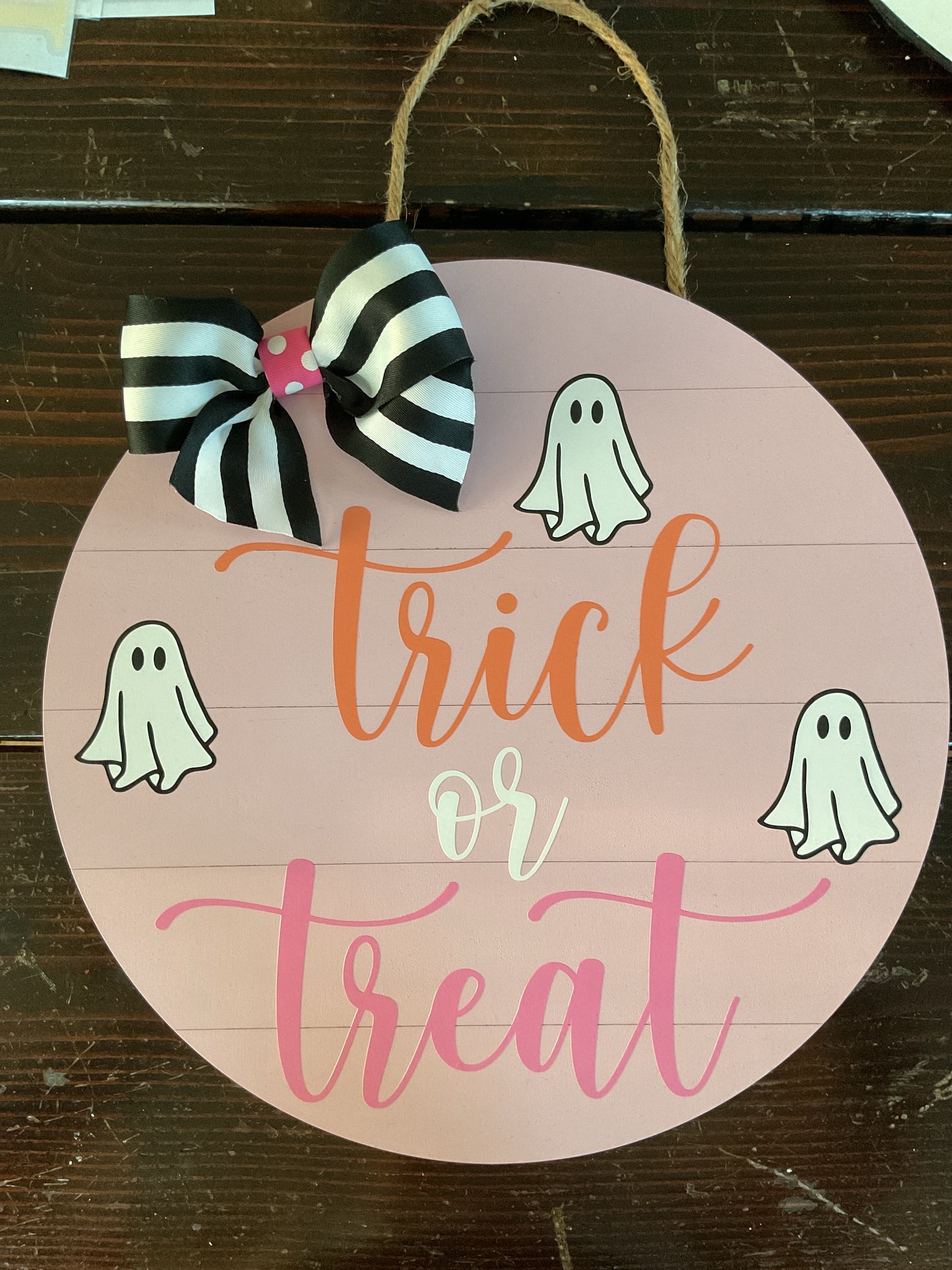 Trick or Treat Halloween Door Hanger, Pink Shiplap