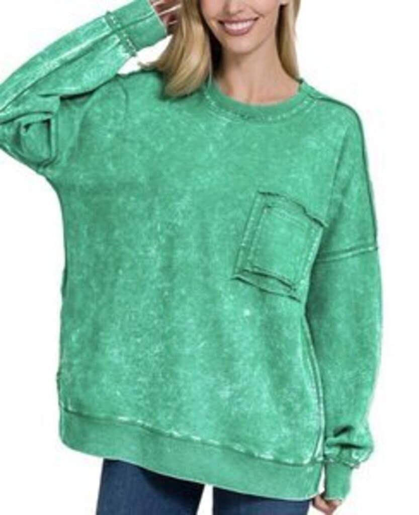 Green Acid Wash Pullover Small