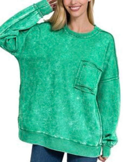 Green Acid Wash Pullover Medium