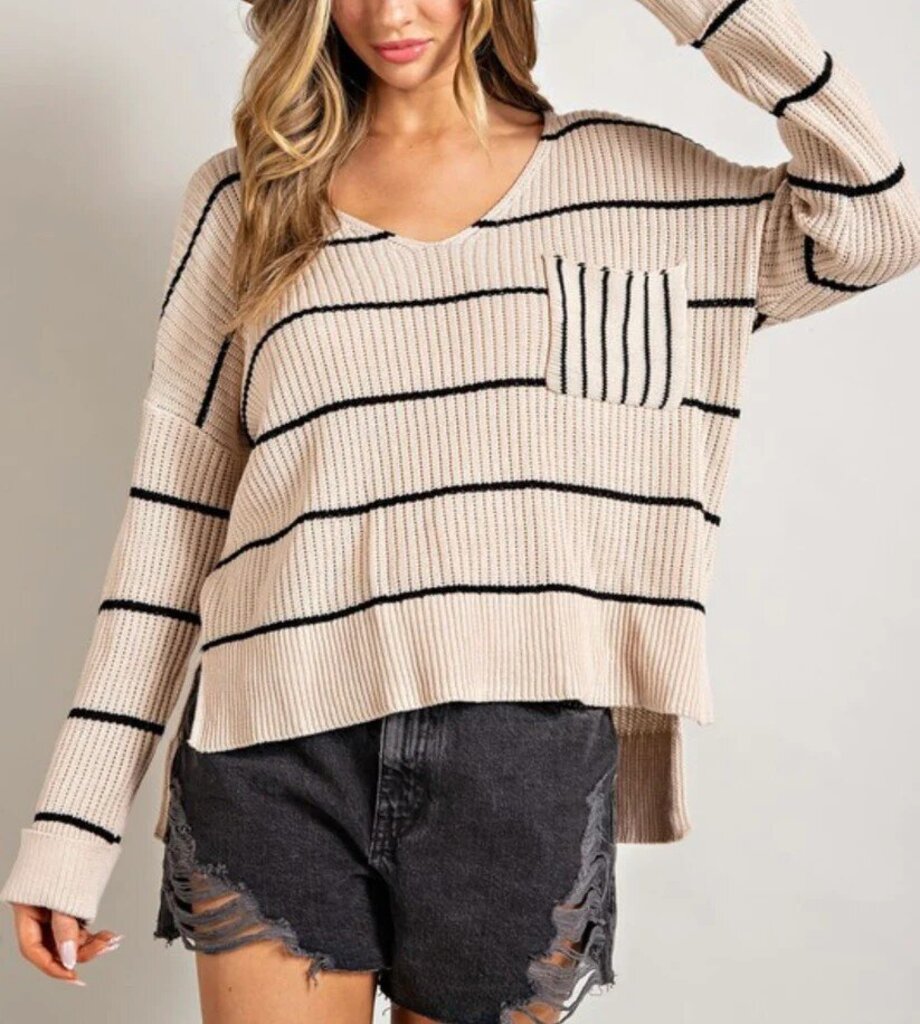 Stripe V-Neck Sweater 1X