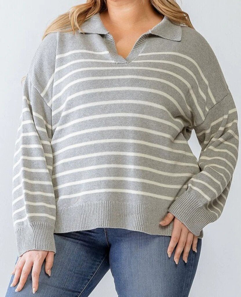 Stripe Collared Sweater 1X