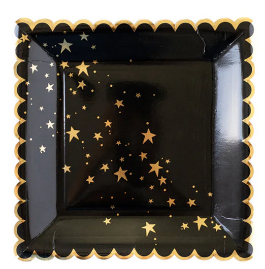 black with gold stars scallop plate