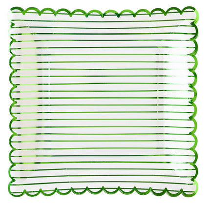 Green striped paper plate