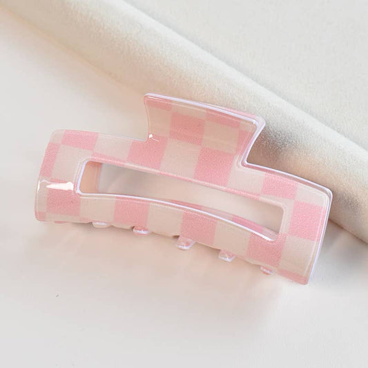 pink checkered claw clip