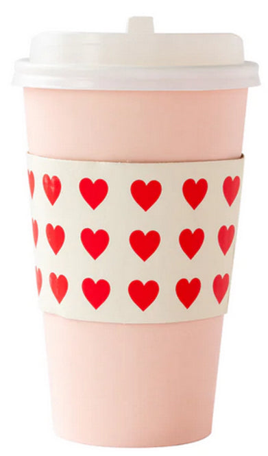 Pink with mini red hearts to go cup