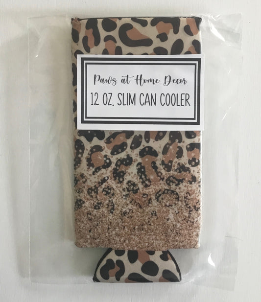 Glitter Leopard Slim can cooler