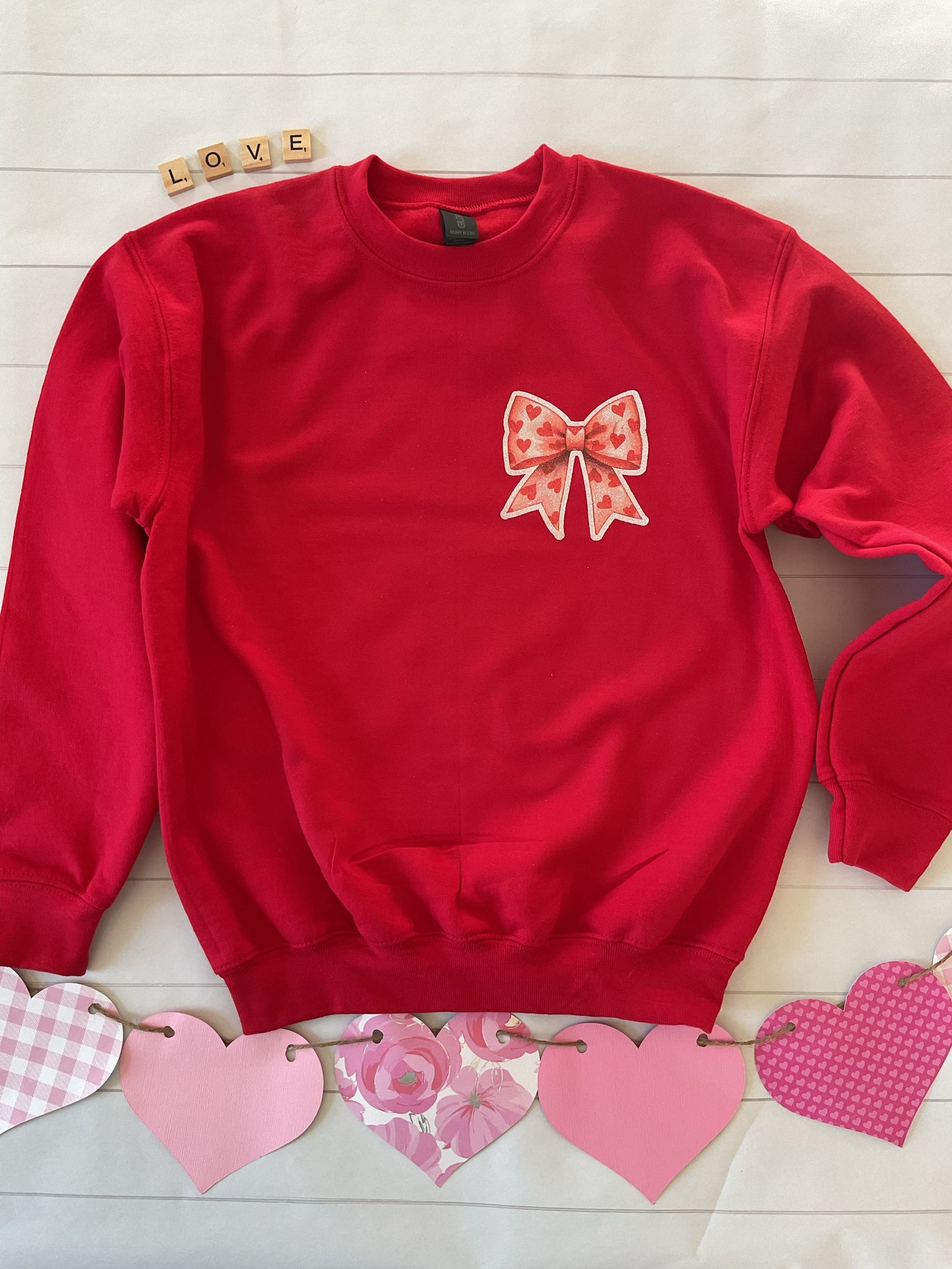 Youth Valentines Heart Bow Sweatshirt- Medium