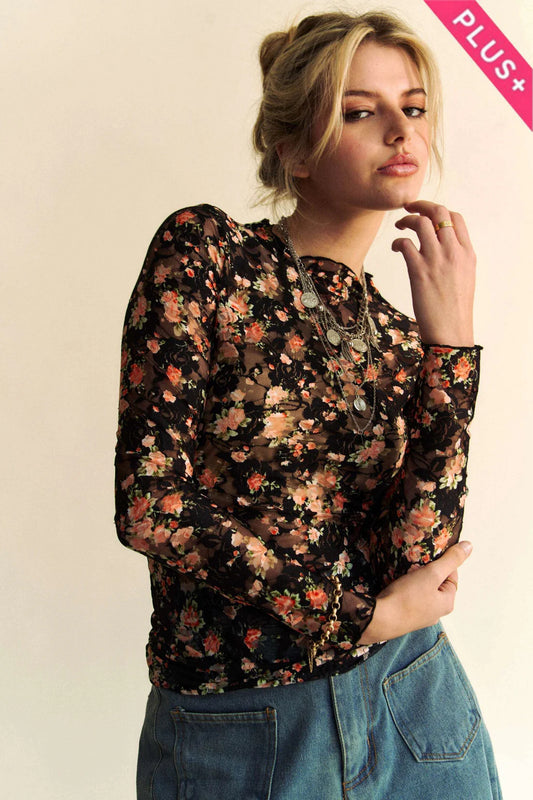 3x black floral top