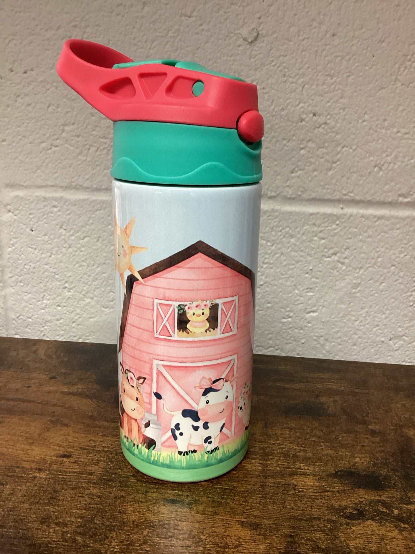 Pink Farm Kids 12oz Tumbler - teal/pink lid