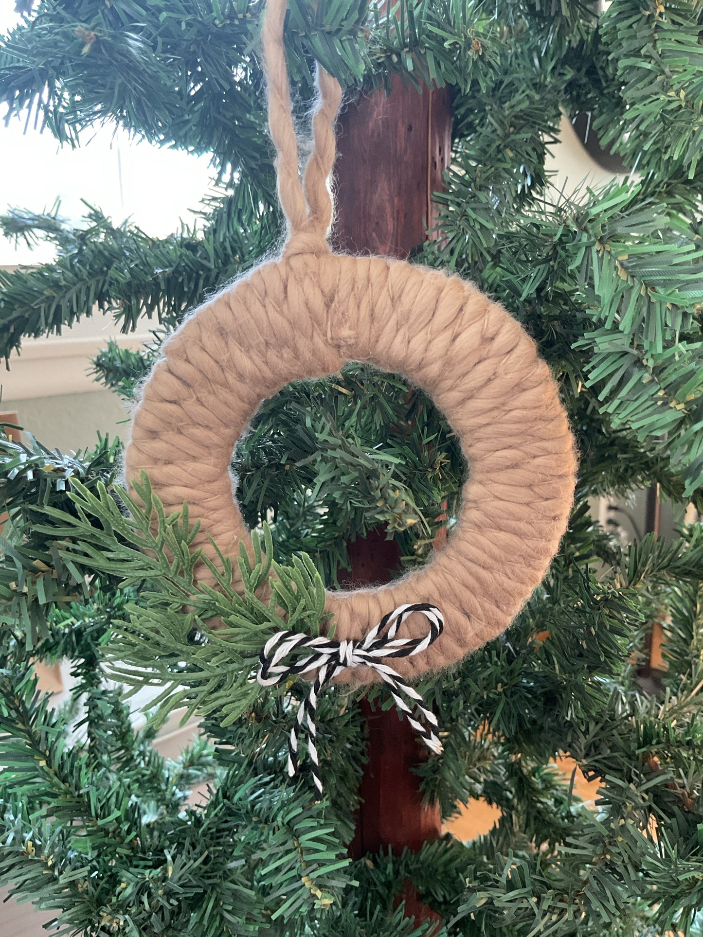 Tan Yarn Christmas Wreath ornament