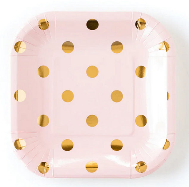 Blush with gold polka dots plate