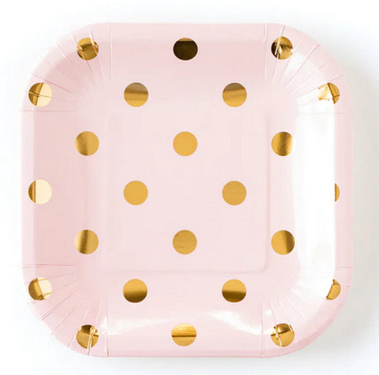 Blush with gold polka dots plate