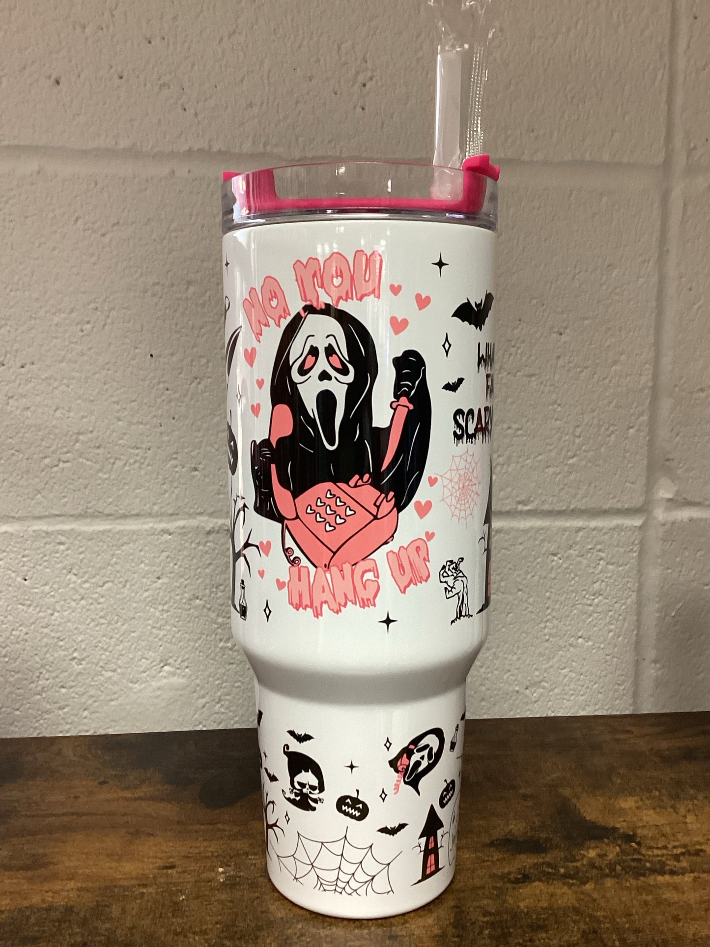 No You Hang Up 40 oz Tumbler - pink handle