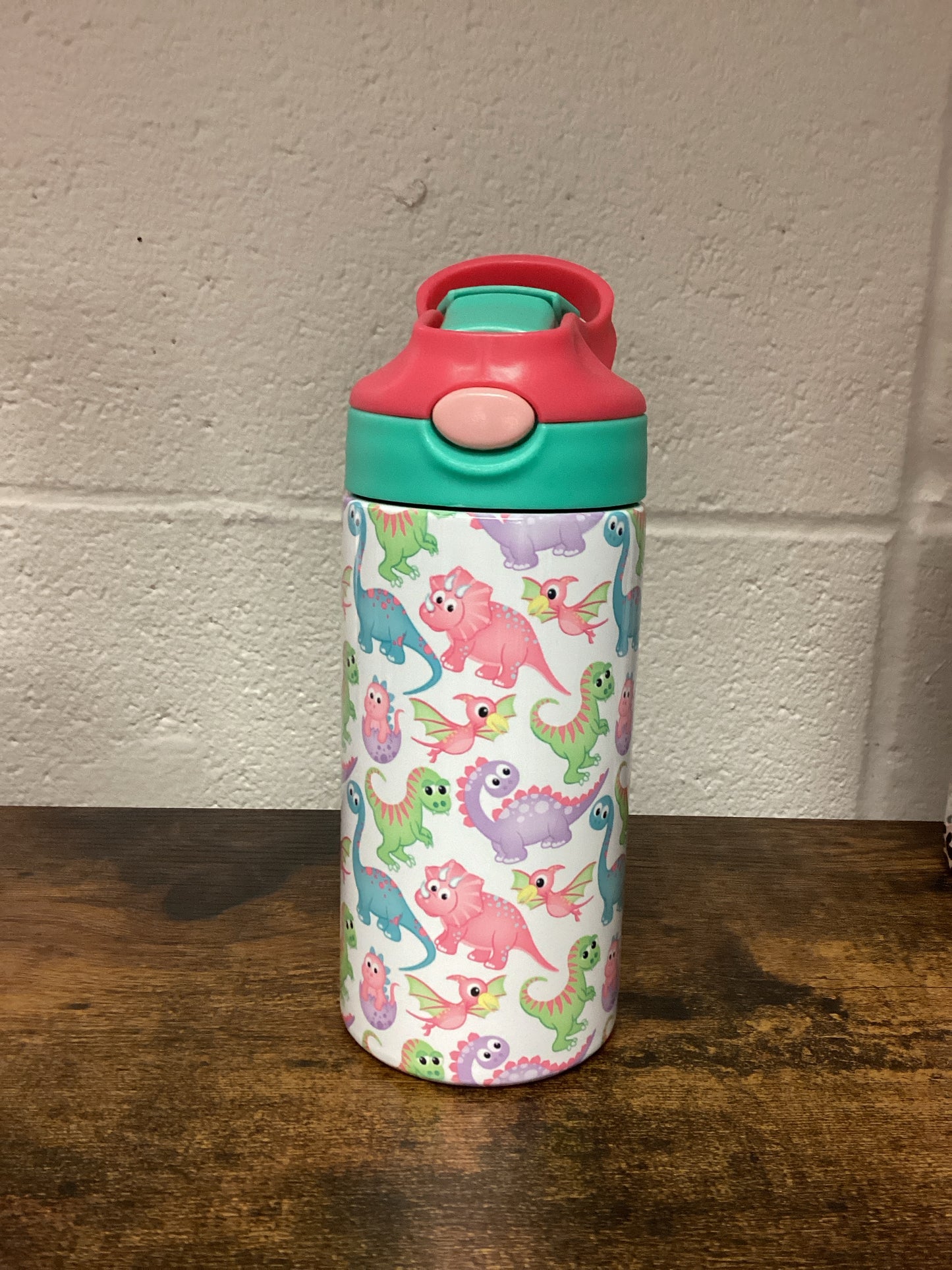 Dinosaurs Kids 12oz Tumbler - teal/pink lid