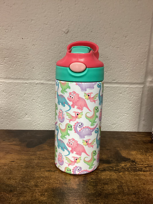 Dinosaurs Kids 12oz Tumbler - teal/pink lid