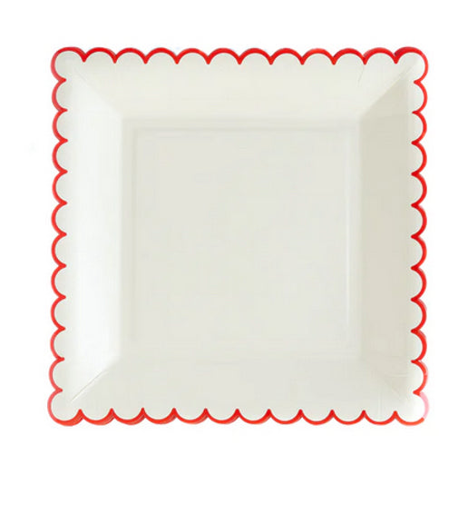 White/Red scalloped plate