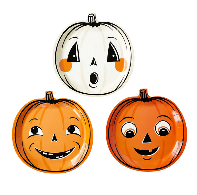 Vintage Halloween Pumpkin Shaped Paper Plate Set