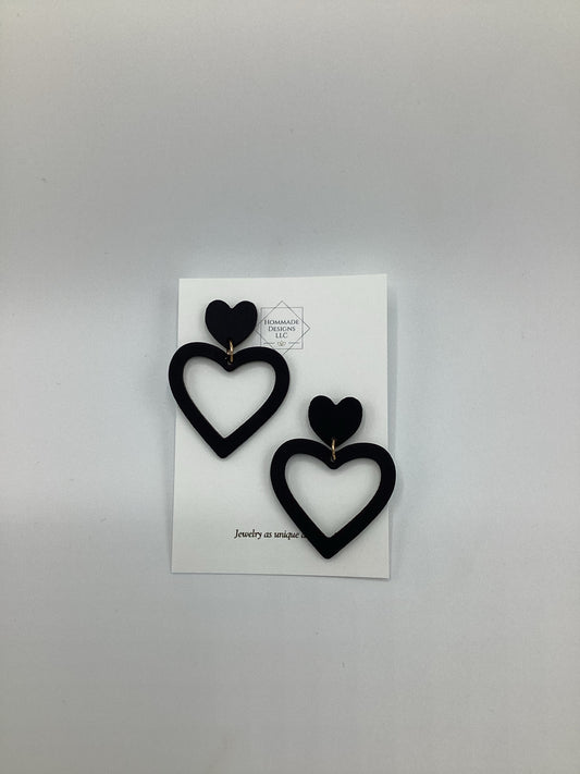 Black Heart Dangle Earrings