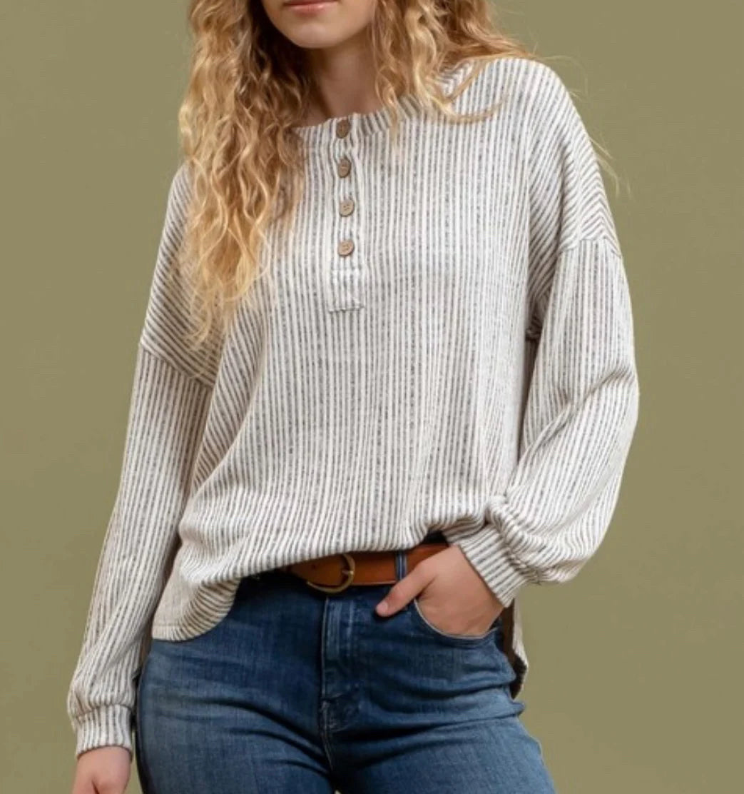 Half Button Knit Top L