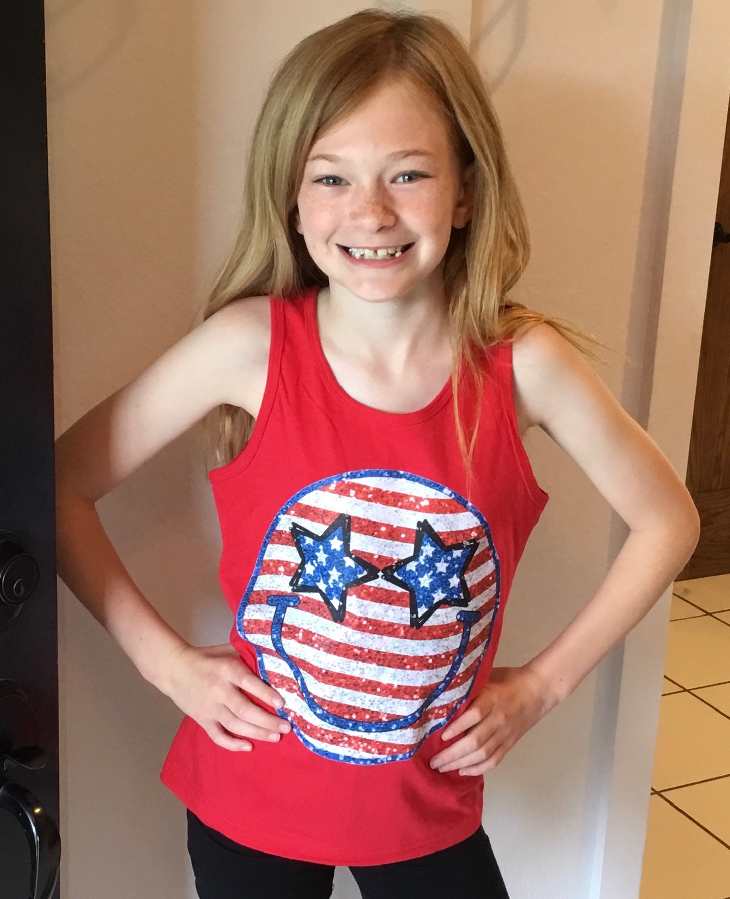 4th of July Smiley Youth Tank Top