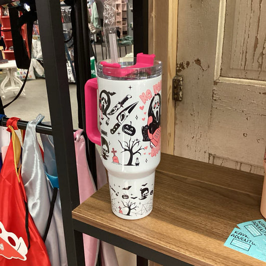 40oz Ghost Face with handle Pink