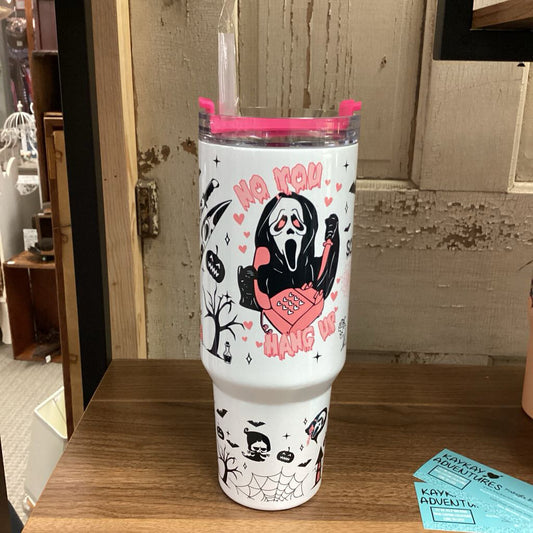 40oz Ghost Face with handle Pink