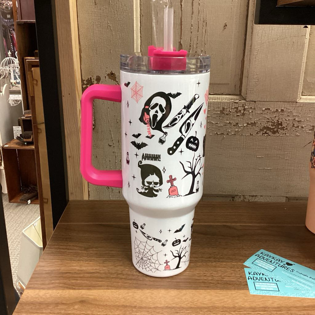 40oz Ghost Face with handle Pink