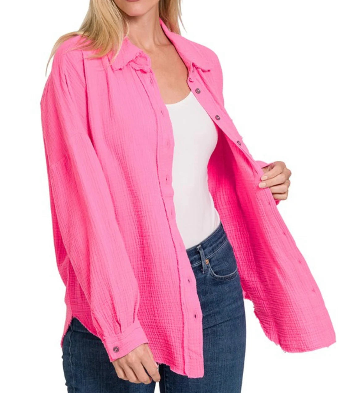 Pink Raw Edge Buttonup S