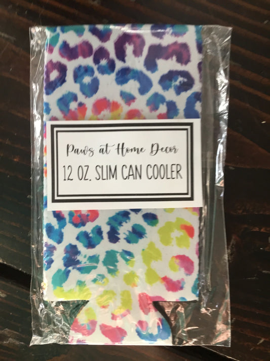 Tye Die Leopard Slim can cooler