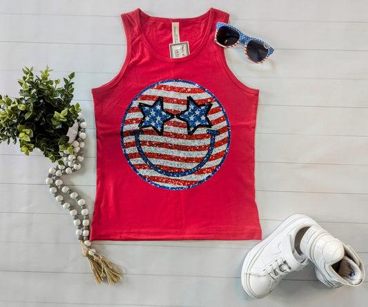 4th of July Smiley Youth Tank Top