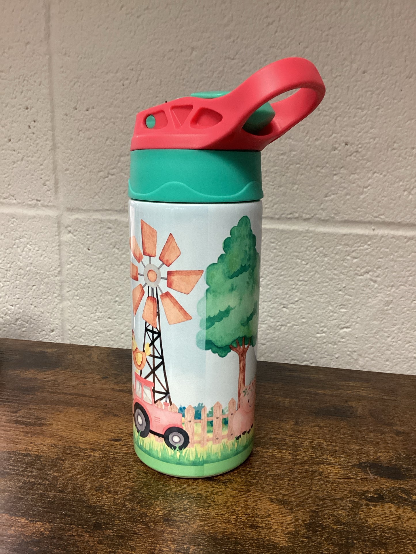 Pink Farm Kids 12oz Tumbler - teal/pink lid