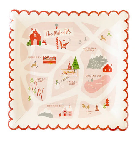 North Pole Map Paper Plate