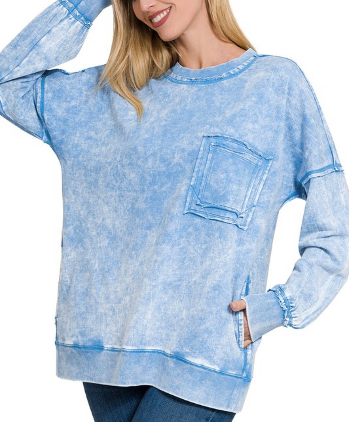 Blue Acid Wash Pullover Large