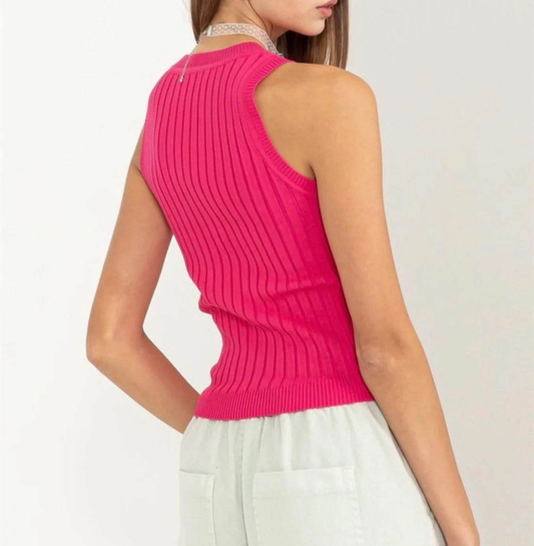 Raspberry Ribbed Tank - M