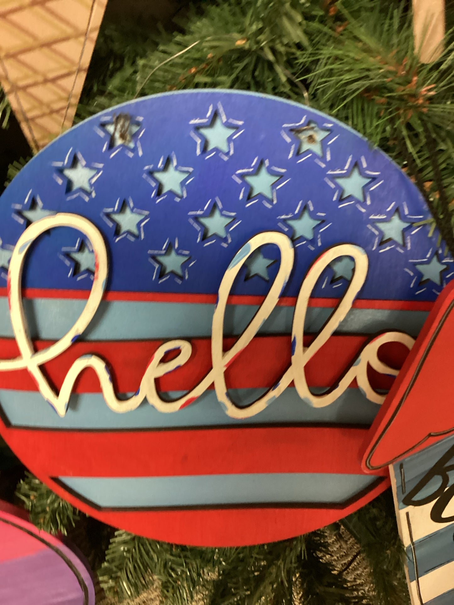 Hello July 4th door sign