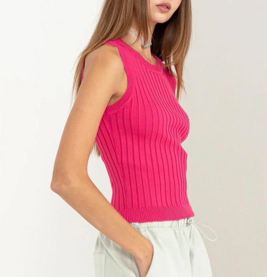 Raspberry Ribbed Tank - M