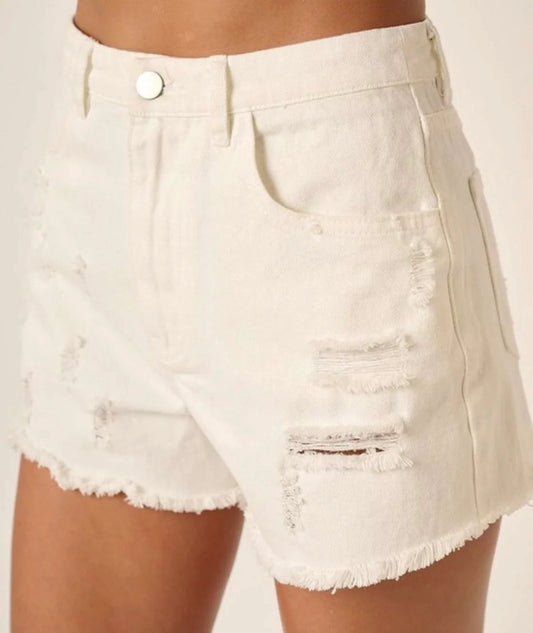 White Denim Shorts - L