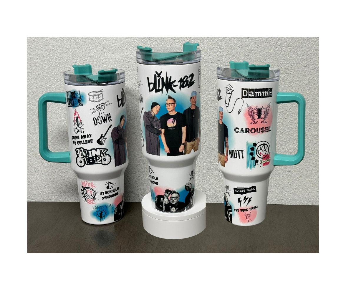 Blink 182  40 oz Tumbler - teal handle