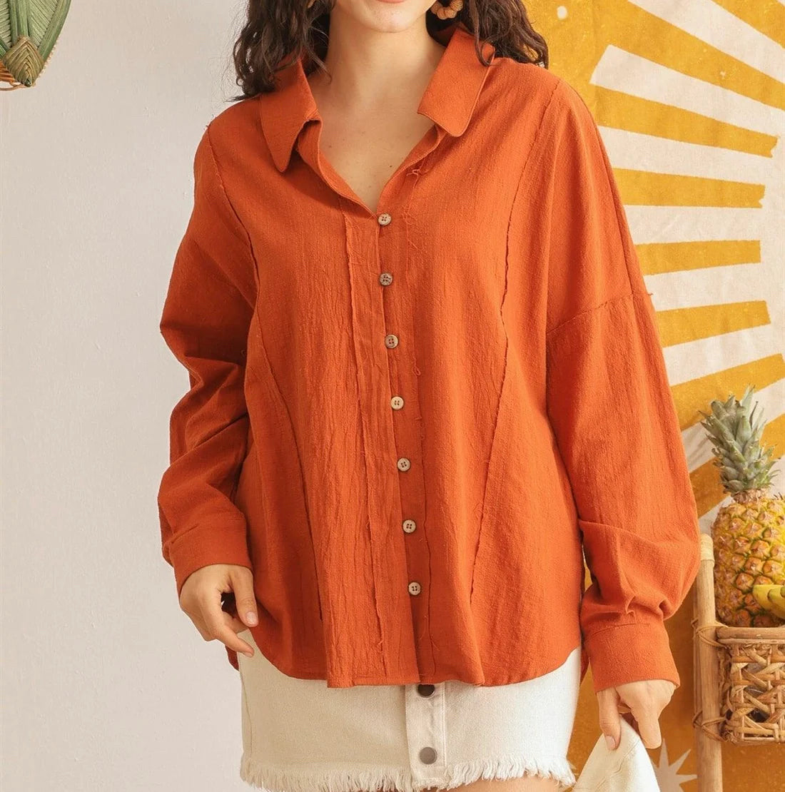 Rust Button Up Large Shirt